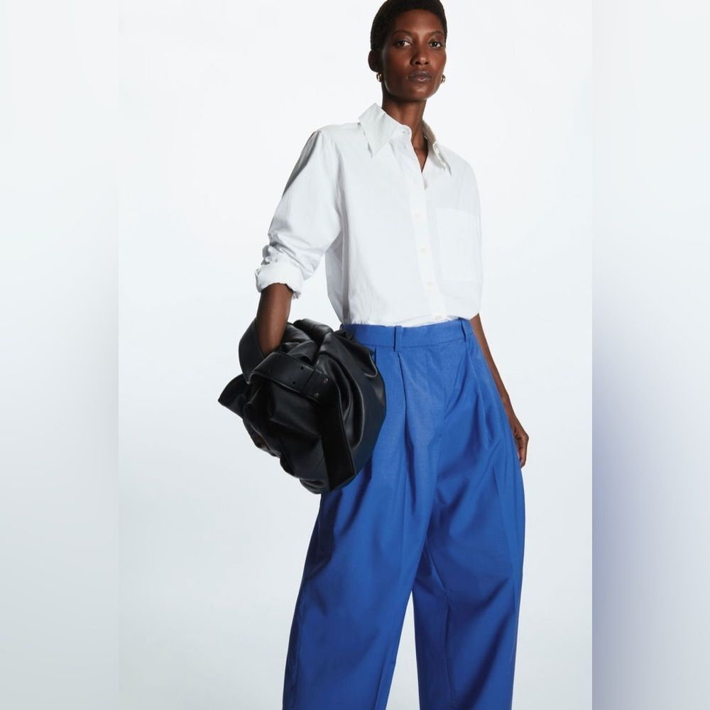 NWT COS Wide-Leg Pleated Wool Trousers in bright blue - Picture 5 of 11